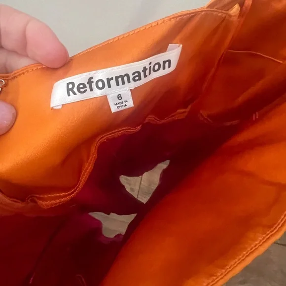 100% Silk Orange and Pink Reformation mini Dress - Picture 5 of 10